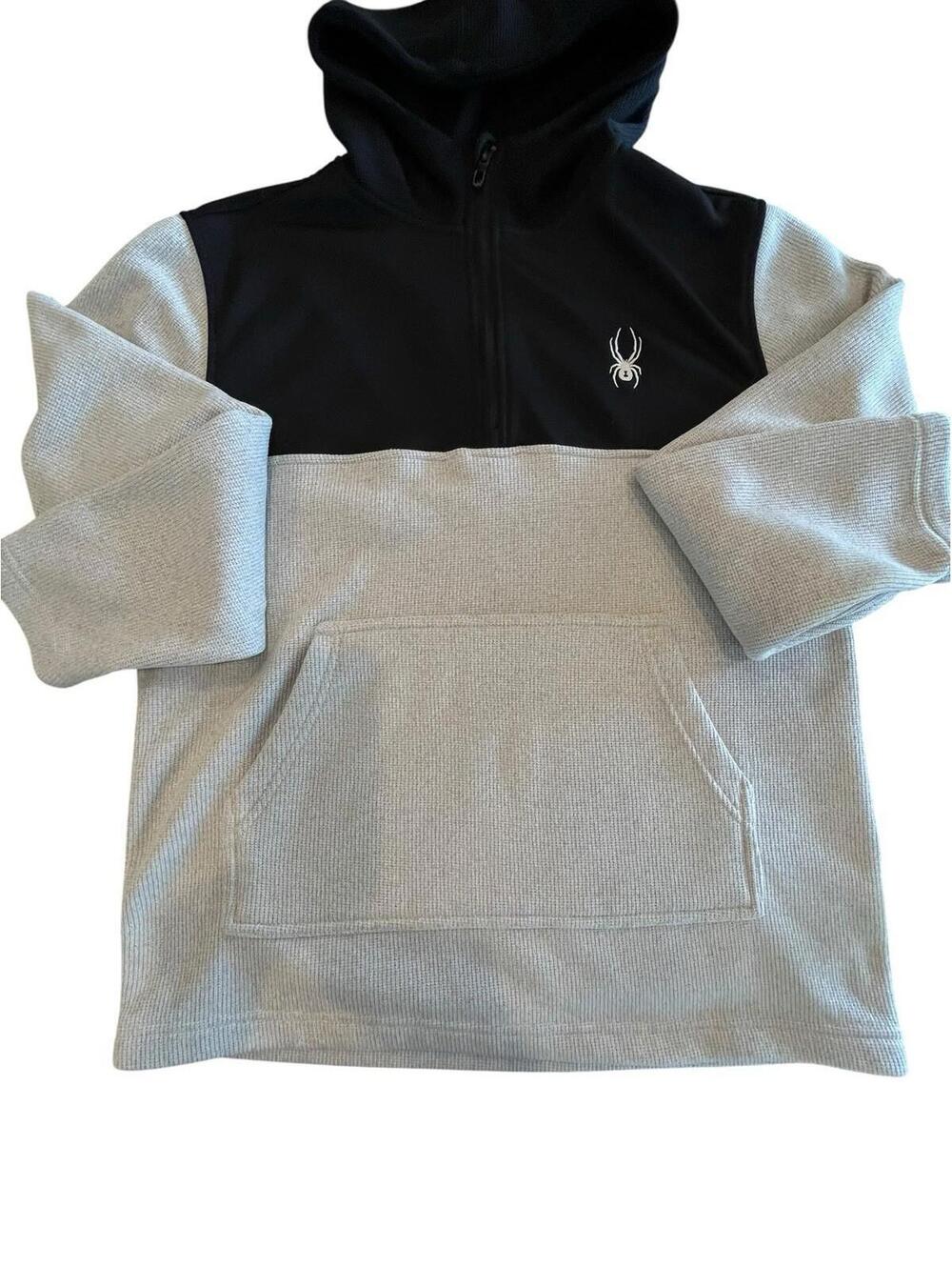 SPYDER ProWeb 1/4 Zip Hoodie Mens Sz Large Oatmeal Black knit 2487.2